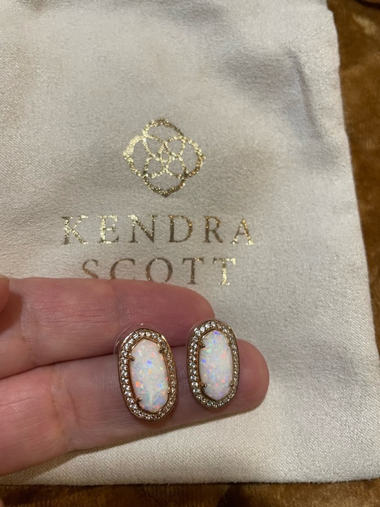 Kendra Scott Jewelry - Kendra Scott Rose Gold Kyocera Opal Oval Gold Halo Stud Earrings